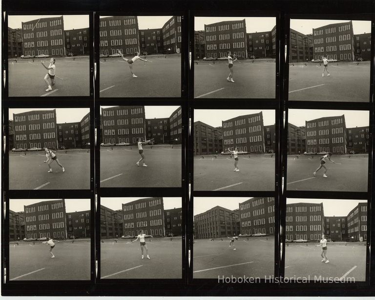 B+W negative contact sheet of images of Hoboken taken by John Conn. no date, [1976]. picture number 1