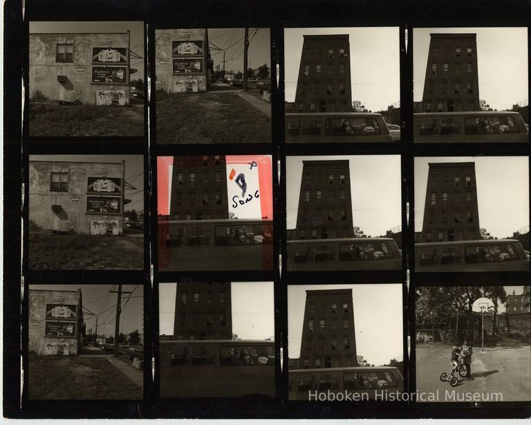 B+W negative contact sheet of images of Hoboken taken by John Conn. no date, [1976]. picture number 1