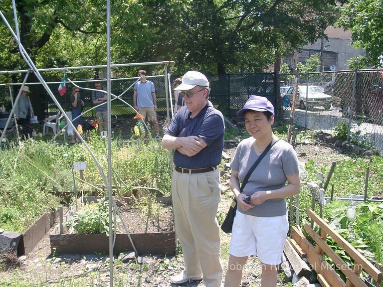 Digital color image of the gardens and people on the Secret Gardens Tour, Hoboken Historical Museum, Hoboken, June 9, 2002. picture number 1