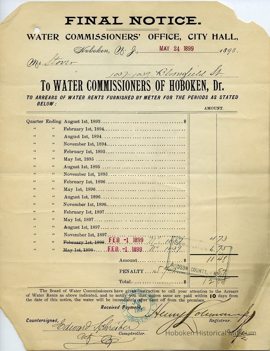 1: final notice for 1037 & 1039 Bloomfield St.