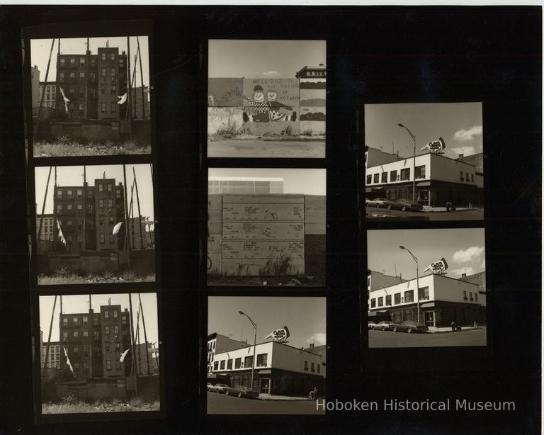 B+W negative contact sheet of images of Hoboken taken by John Conn. no date, [1976]. picture number 1