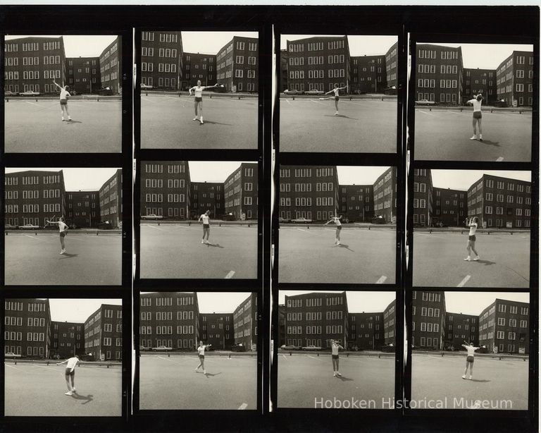 B+W negative contact sheet of images of Hoboken taken by John Conn. no date, [1976]. picture number 1