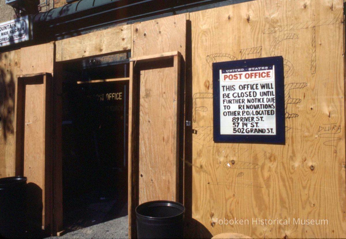 Color slide of renovation of the 734 Washington St. U.S. Post Office substation on the west side of Washington St., Hoboken, September, 1984. picture number 1