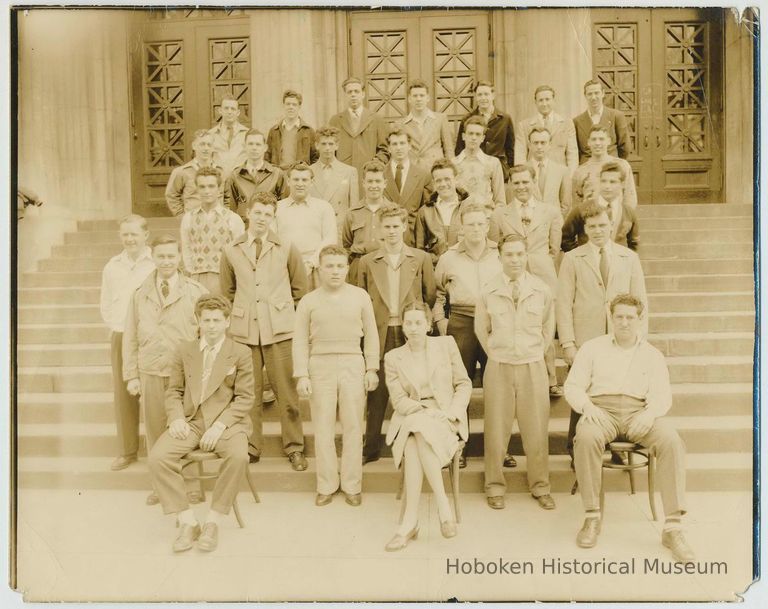 Black-and-white sepia-tone group photo of veteran students in attendance at A.J. Demarest High School, February to June, 1947. picture number 1