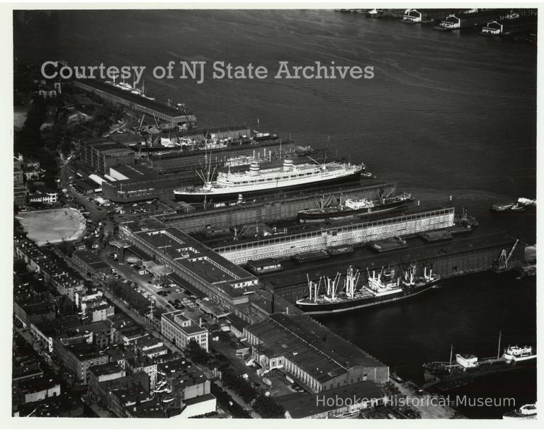 image aerial Holland America Lines piers, Oct. 14, 1948; Copyright: NJ State Archives