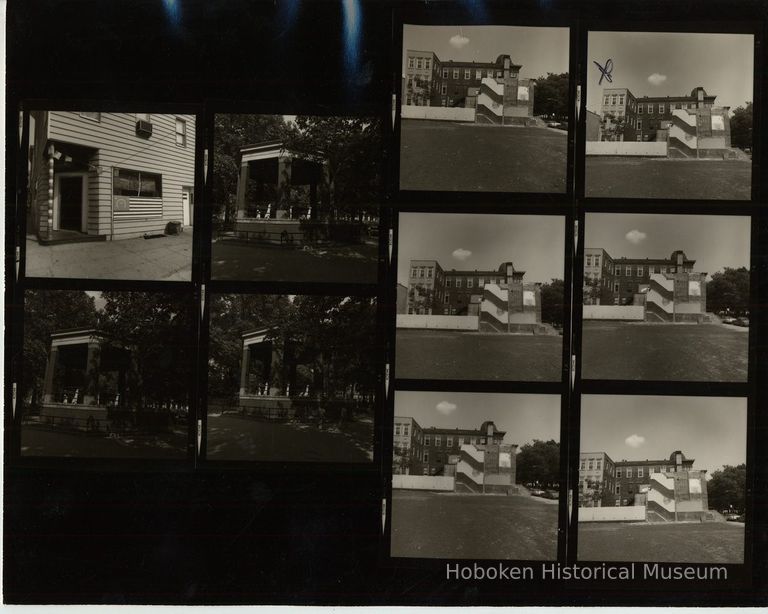 B+W negative contact sheet of images of Hoboken taken by John Conn. no date, [1976]. picture number 1