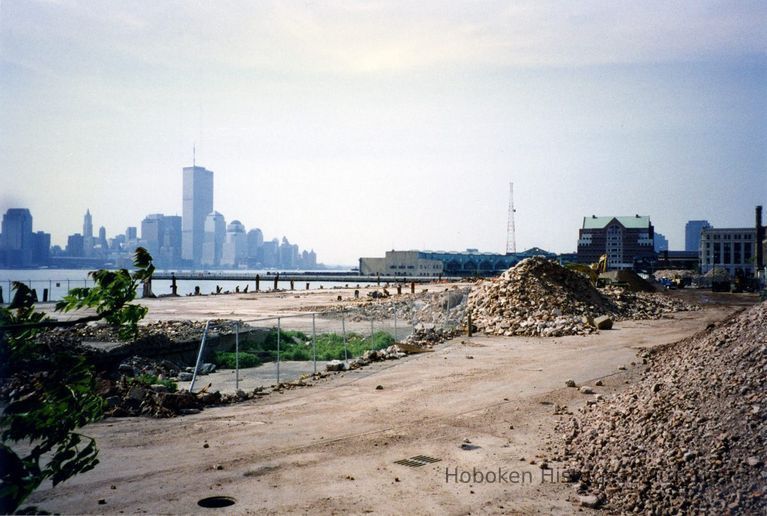 view south of pier of debris from pier demolition