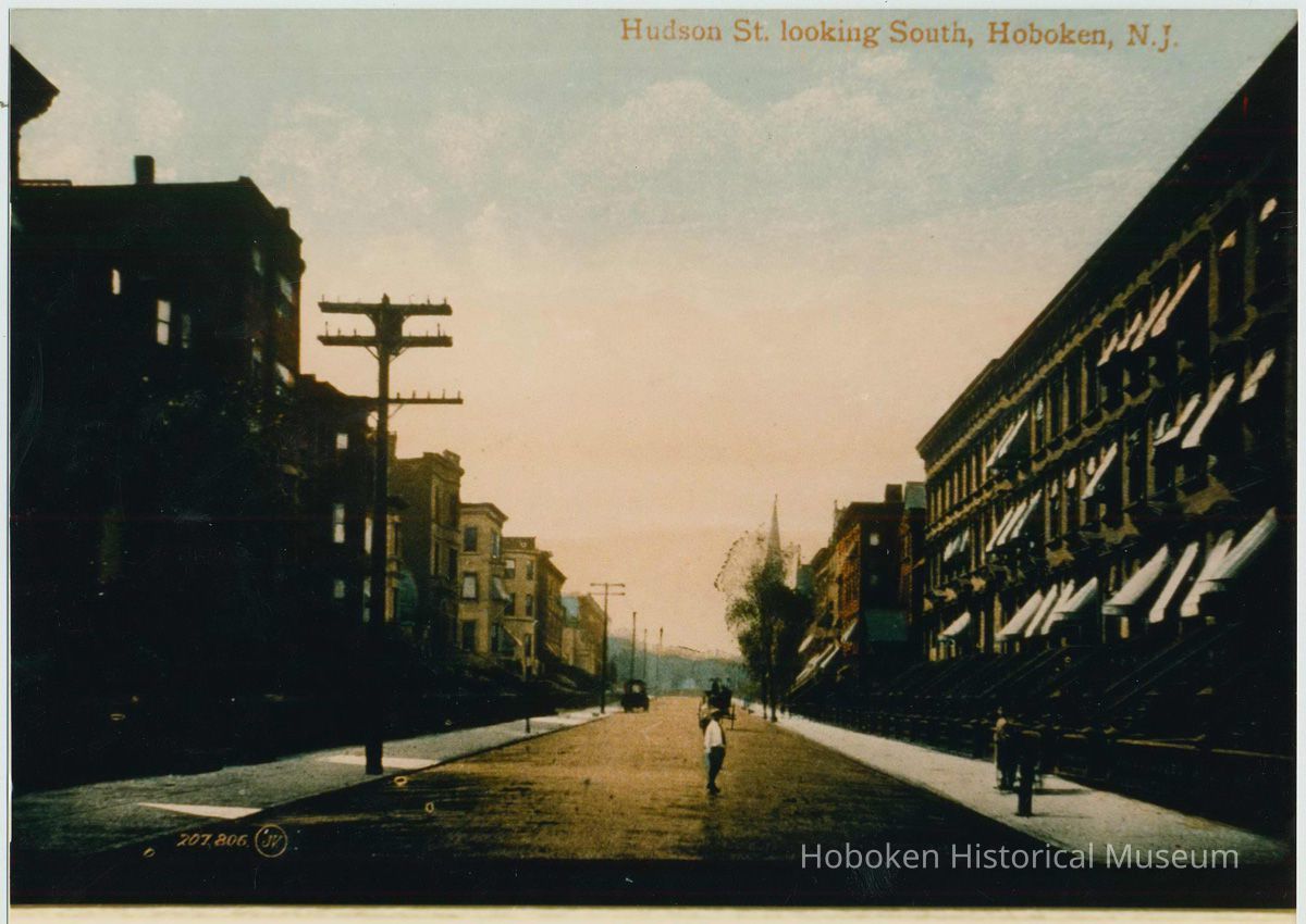 Hudson St. looking South, Hoboken, N.J. postcard, copy print