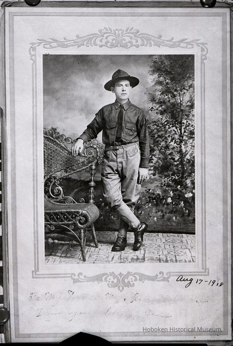 Young man (Samperi family member?) wearing military uniform posed in studio, no place, August 17, 1918. picture number 1