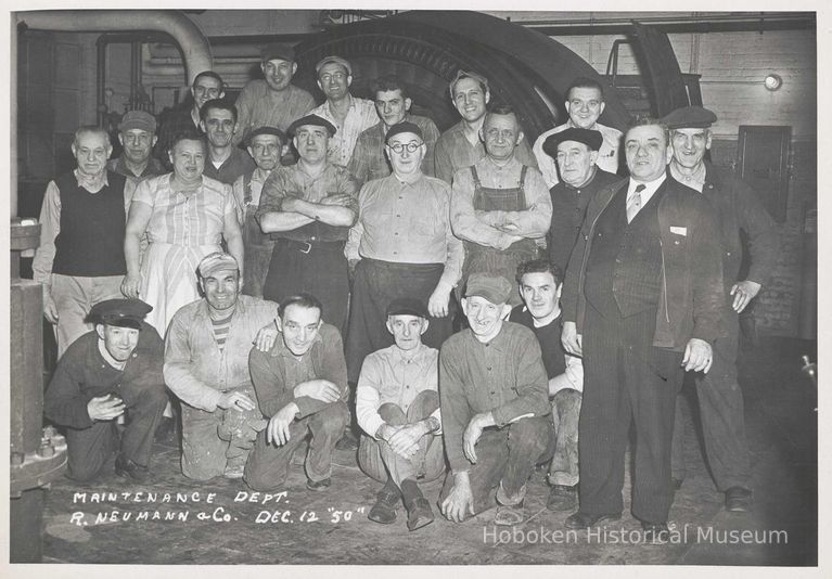 B+W photo of R. Neumann & Co. maintenance department, Hoboken, December 12, 1950. picture number 1