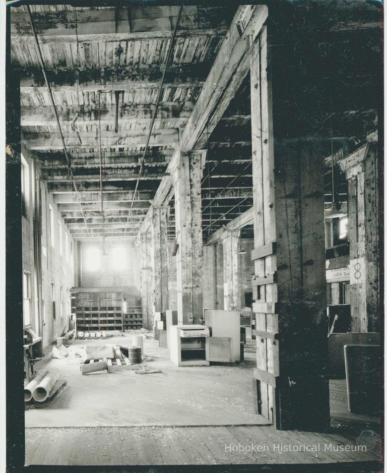 B+W photo of buildings, interiors and exteriors, of the Bethlehem Steel Shipyard, Hoboken Division, no date (ca 1990.) picture number 1