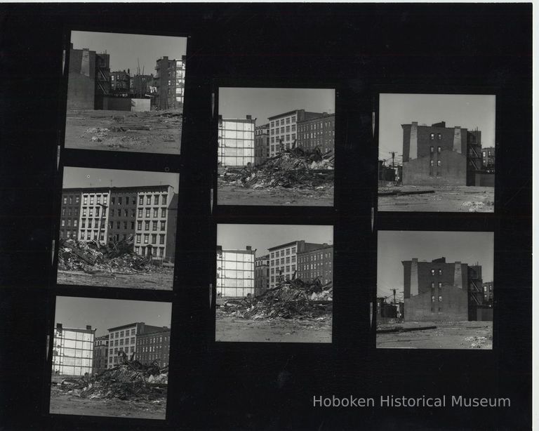 B+W negative contact sheet of images of Hoboken taken by John Conn. no date, [1976]. picture number 1