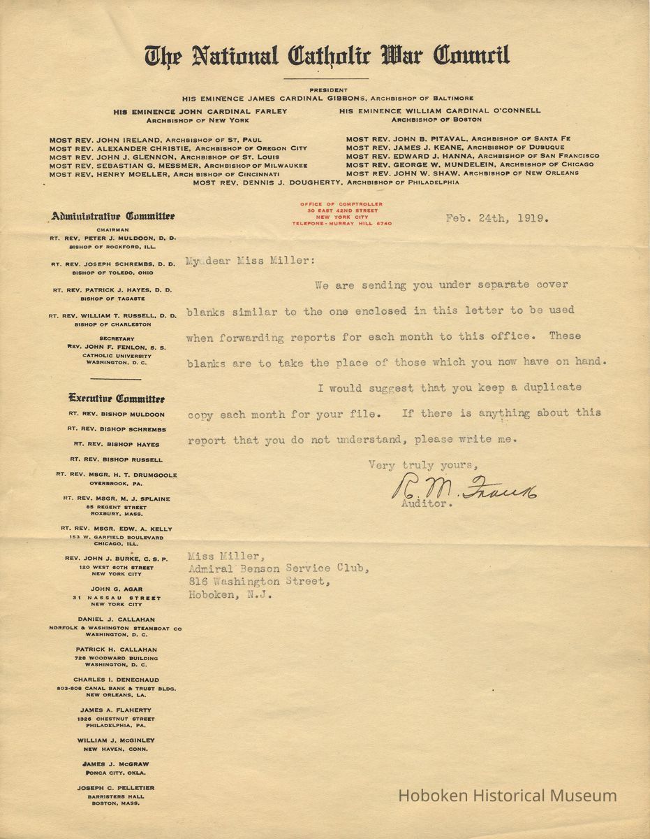 TLS to Florence Miller, Admiral Benson Club, Hoboken, Feb. 24, 1919. picture number 1