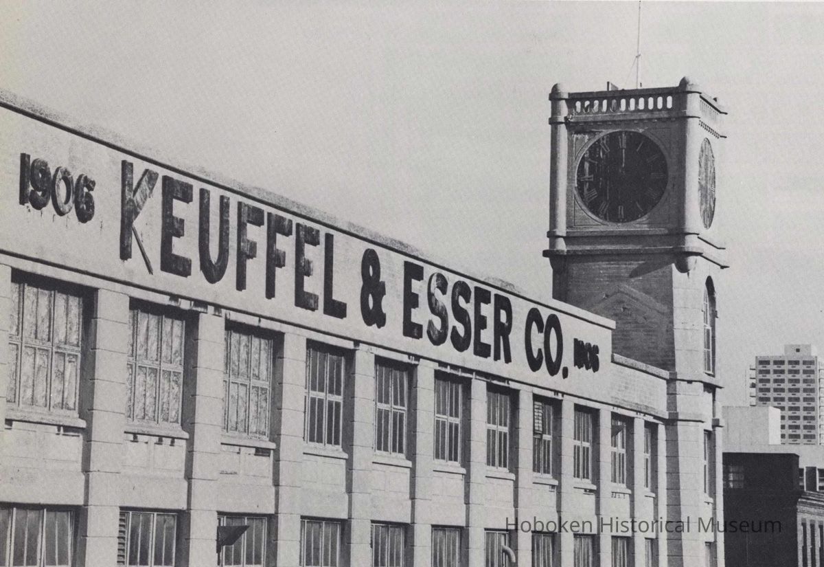 Reference image of printed photo image of Keufel & Esser building from pg 20 of archives catalog 2002.026.0002, Hoboken, ca. 1975. picture number 1