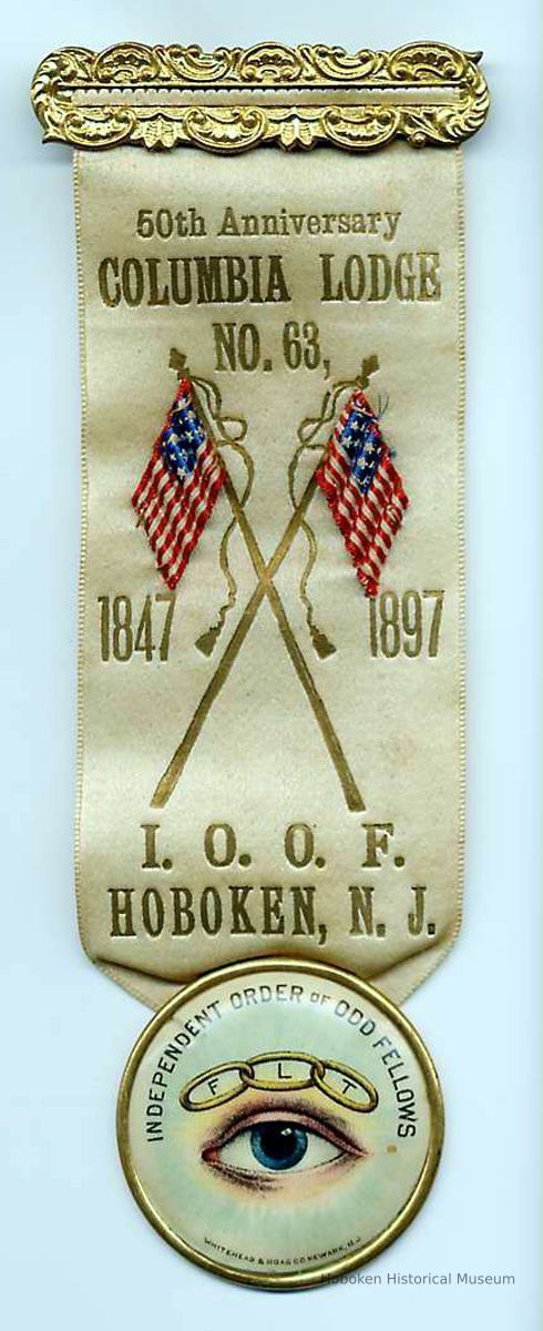 Badge for 50th Anniversary Columbia Lodge No. 63 of the Independent Order of Odd Fellows (I.O.O.F.), [Hoboken], 1947. picture number 1