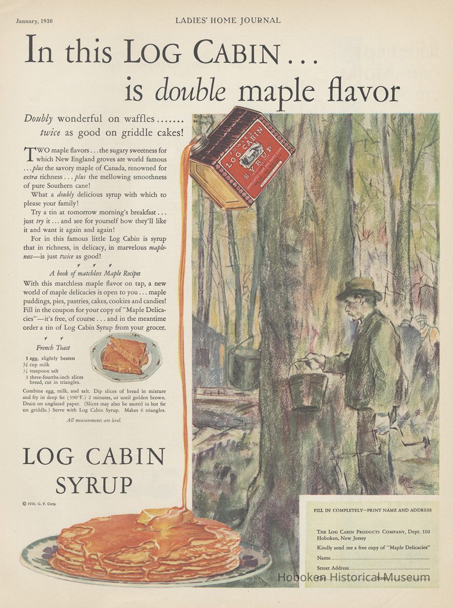 Log Cabin Syrup ad, Ladies' Home Journal, Jan. 1930