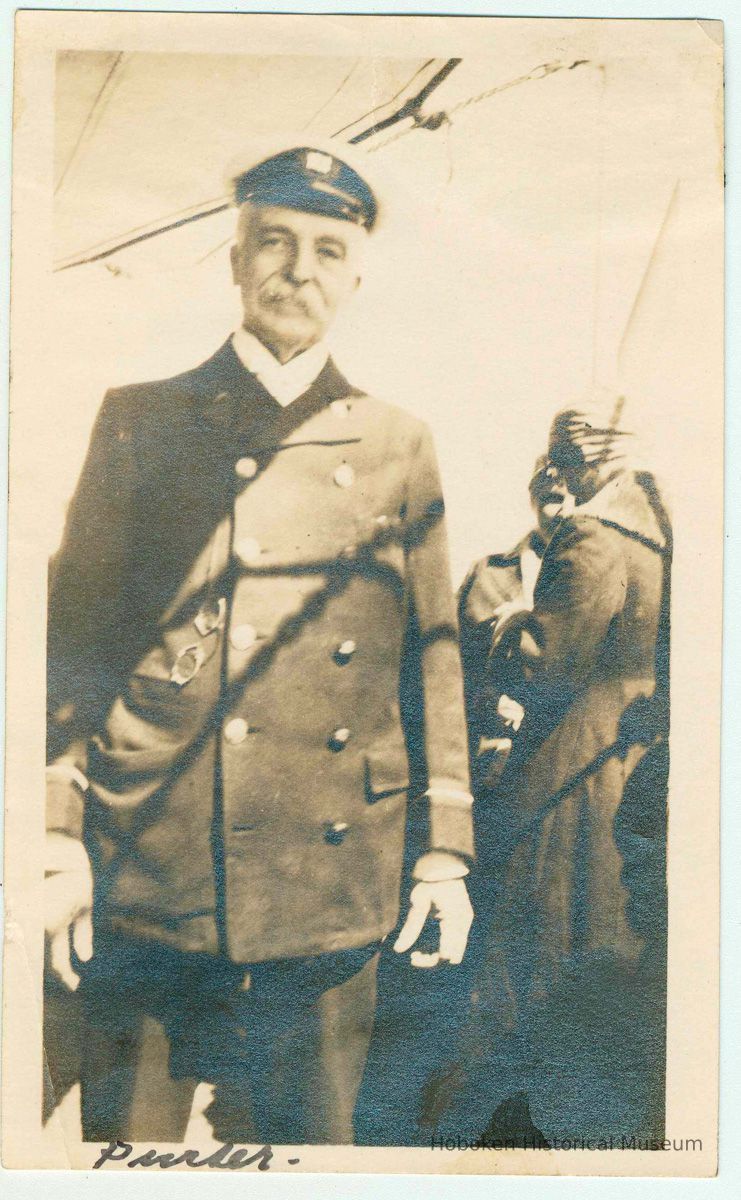 B+W photo of the 84-year old purser aboard the S.S. Saint Paul, North German Lloyd Line, North Atlantic?, 1914. picture number 1