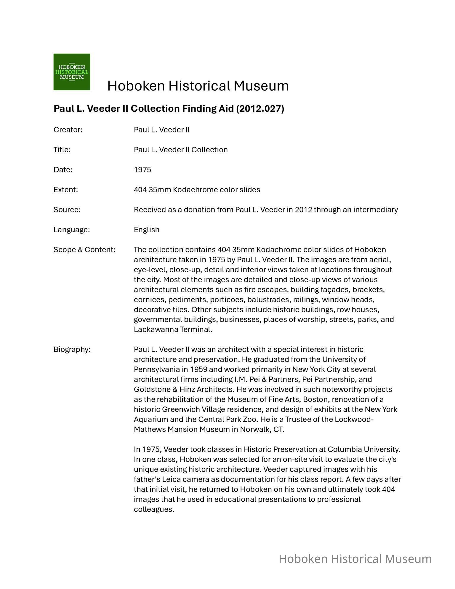 Paul L. Veeder II Collection