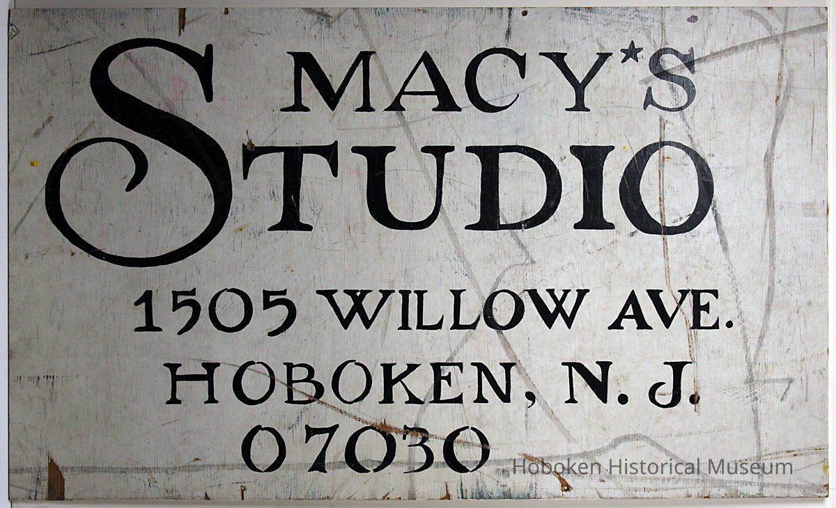 Sign: Macy's Studio, 1505 Willow Ave., Hoboken, N.J. 07030. Circa 1990's. picture number 1