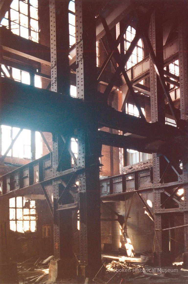 Digital image of color photo of the interior of the former Hudson & Manhattan Rail Road powerhouse, Jersey City, March, 2000. picture number 1