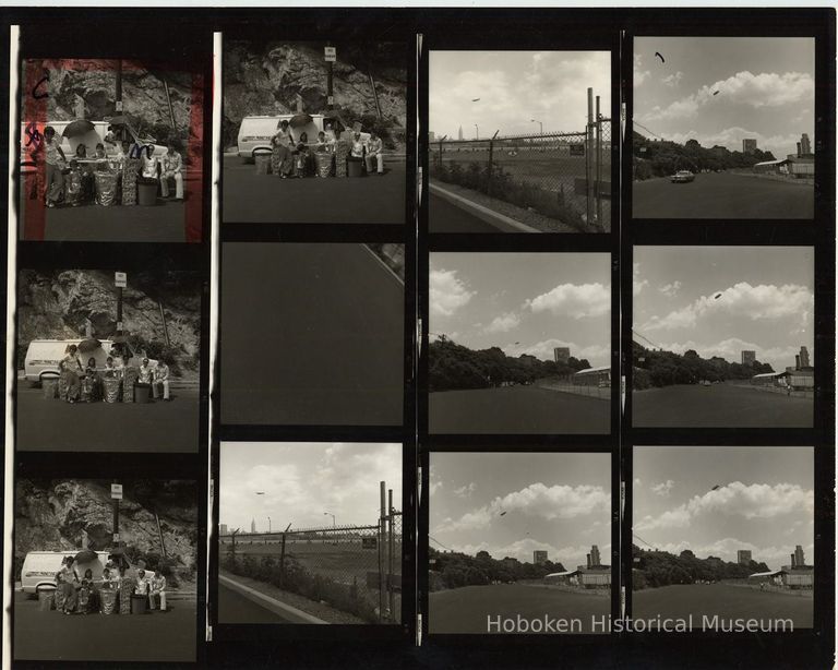 B+W negative contact sheet of images of Hoboken taken by John Conn. no date, [1976]. picture number 1