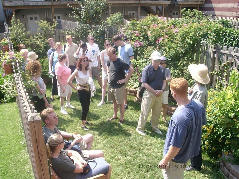 Digital color image of the gardens and people on the Secret Gardens Tour, Hoboken Historical Museum, Hoboken, June 9, 2002. picture number 1