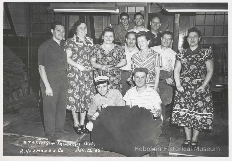 B+W photo of R. Neumann & Co. stafing and trimming departments, Hoboken, December 12, 1950. picture number 1