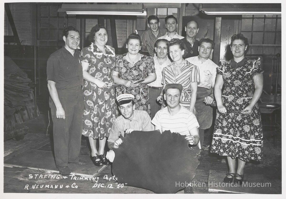B+W photo of R. Neumann & Co. stafing and trimming departments, Hoboken, December 12, 1950. picture number 1