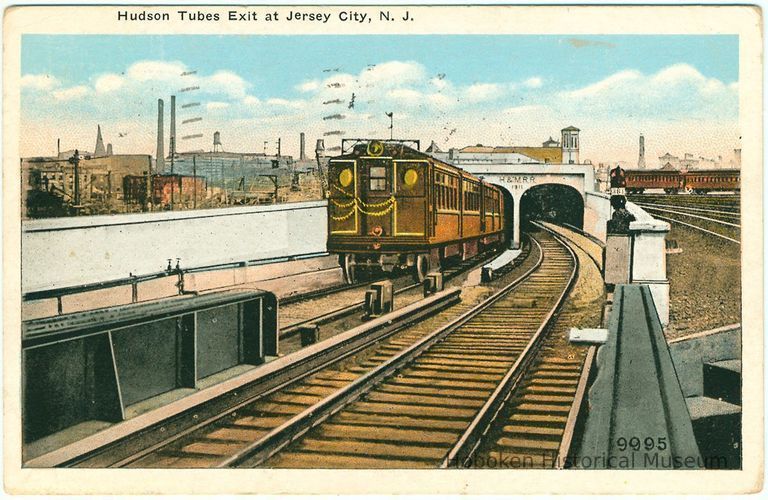 Digital image of Hudson & Manhattan R.R. postcard titled: Hudson Tubes Exit at Jersey City, N.J. No date, ca. 1922 picture number 1