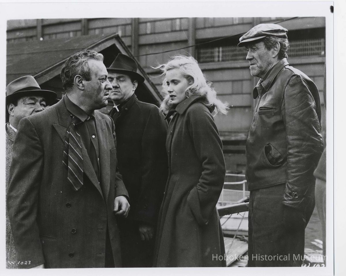 B+W publicity photo of Lee J. Cobb, Karl Malden, Eva Marie Saint in film 