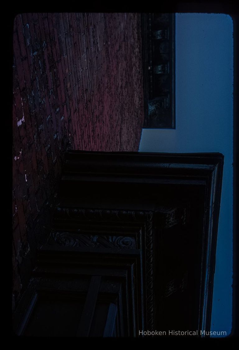 Color slide (underexposed) of detail view of row house cornice at Washington and 3rd picture number 1