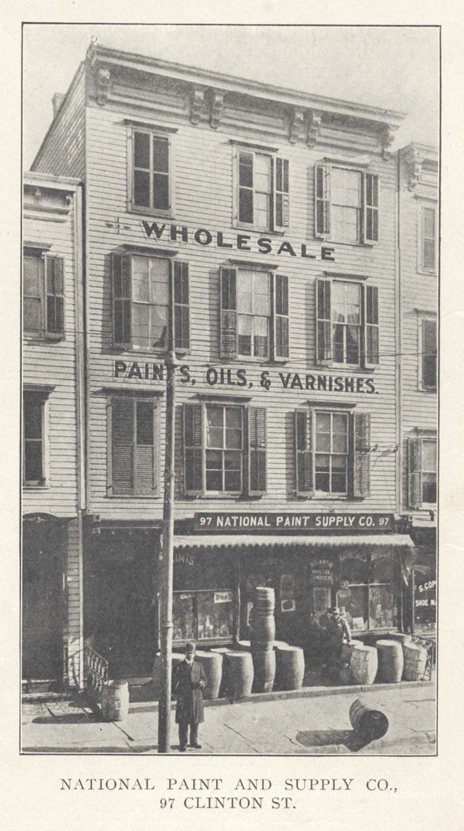 Printed B+W photograph of National Paint Supply Company, 97 Clinton Street, Hoboken, no date, ca. 1906-1908. picture number 1