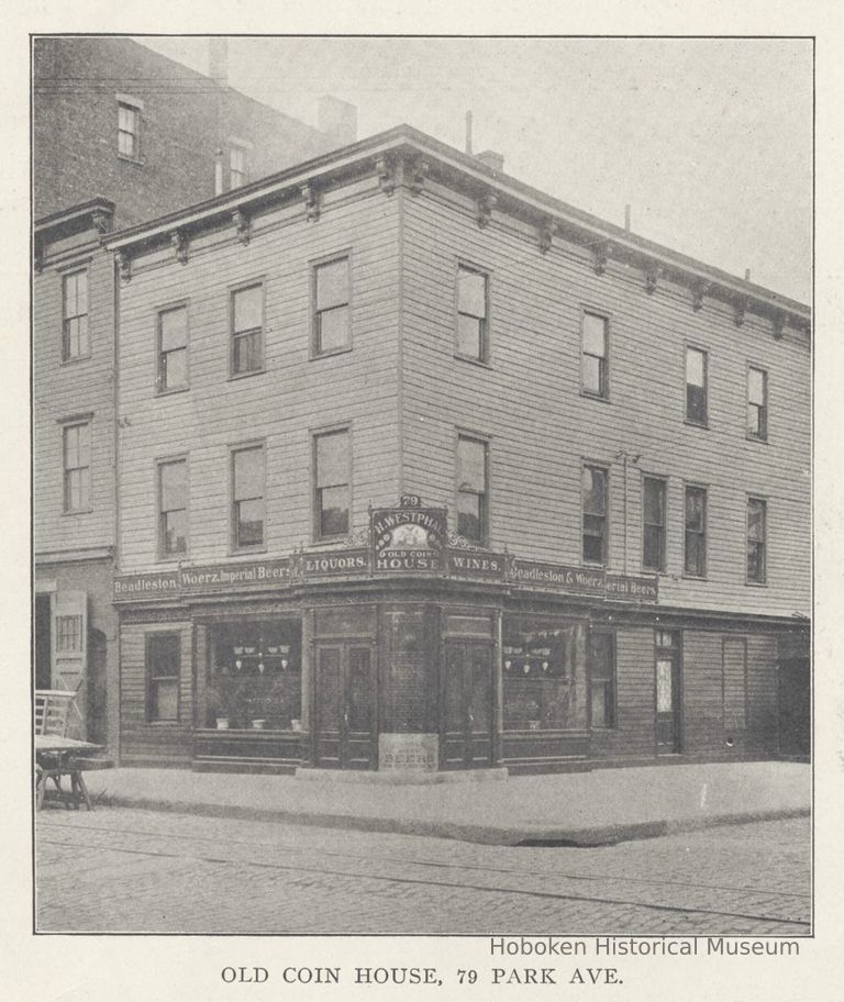 Printed B+W photograph of Old Coin House, bar, 79 Park Avenue, Hoboken, ca. 1906-1908. picture number 1