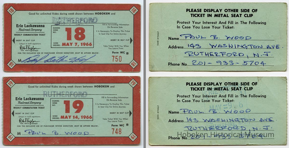 front and back: two 1966 Erie Lackawanna weekly commutation tickets