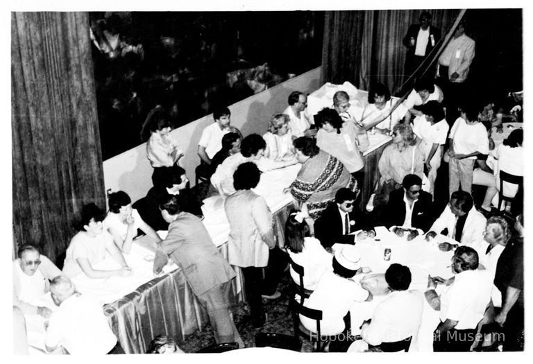 B+W photo of Tom Vezzetti campaign supporters in Union Club ballroom on election night, Hoboken, [June 11, 1985]. picture number 1