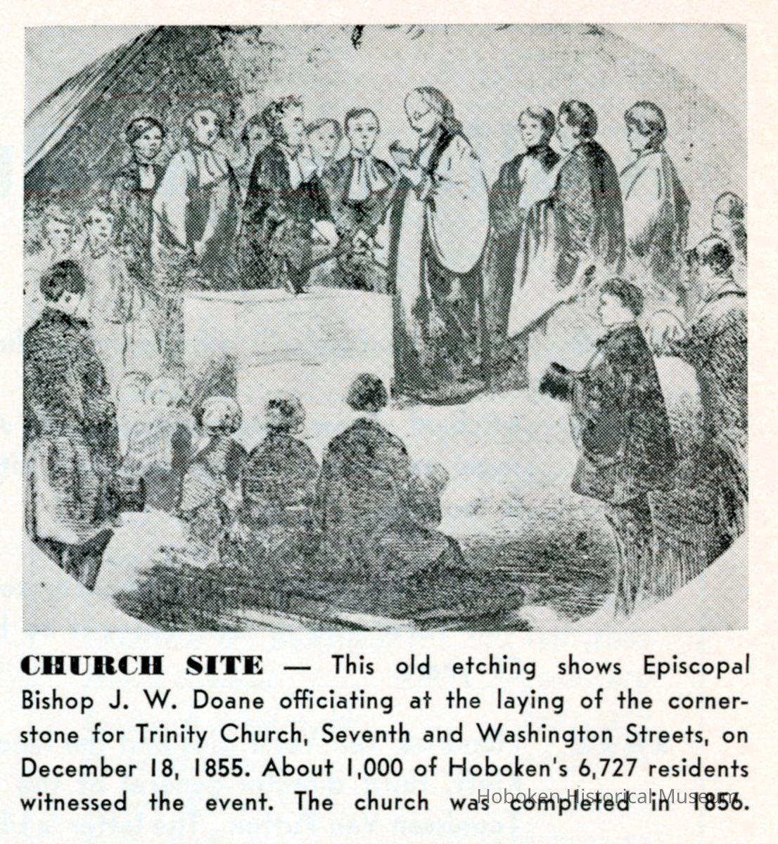 Reference image: Etching of the laying of the cornerstone for Trinity Church, 7th & Washington Sts., Hoboken, Dec.18, 1855. picture number 1