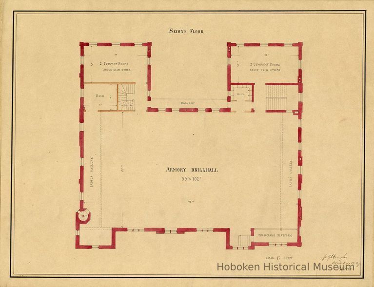 Hoboken City Hall Second Floor plan, 1880, version 2