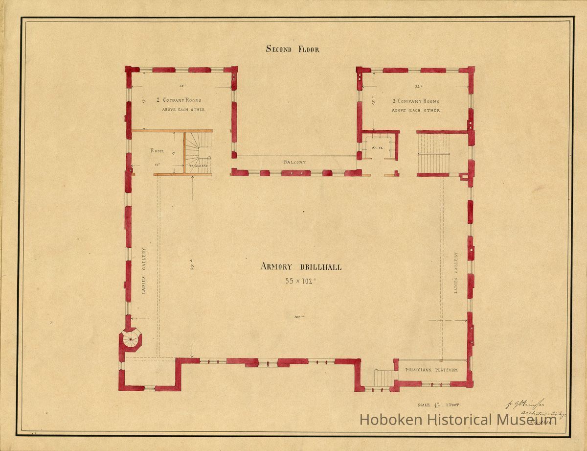 Hoboken City Hall Second Floor plan, 1880, version 2