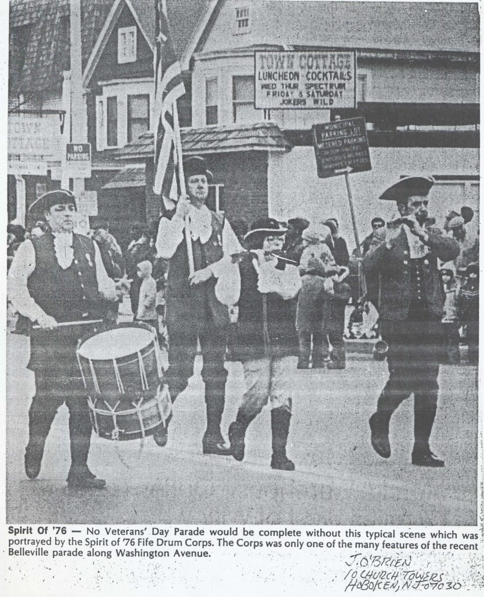 Digital image of photocopy of published b+w photo of Spirit of '76 Fife & Drum Corps, Belleville, N.J., no date, ca. 1970's. picture number 1