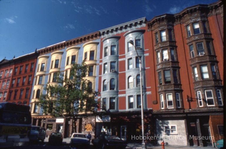 Color slide of the exteriors of newly painted buildings on west side of the 1200 block of Washington St., Hoboken, October, 1984. picture number 1