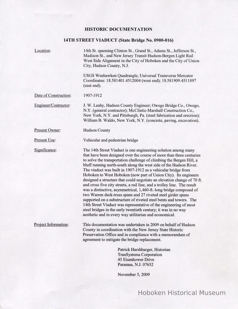 001 pg [1] Historic Documentation; 14th Street Viaduct; Project Description