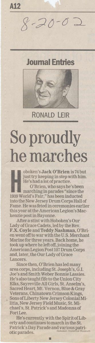 Digital image of news article about Jack O'Brien of Hoboken from Jersey Journal, August 20, 2002. picture number 1