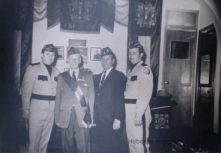 B+W group photo of George Crimmins, Sr with 3 other people at Veterans of Foreign Wars Post 158, no date (ca. late 1940's.) picture number 1