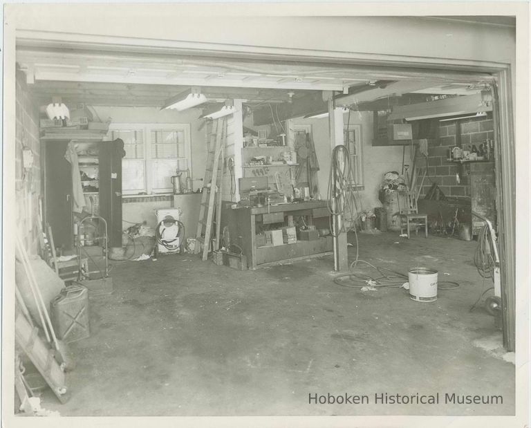 B+W photo of a garage interior believed to be in Hoboken, no date, ca. 1990. picture number 1