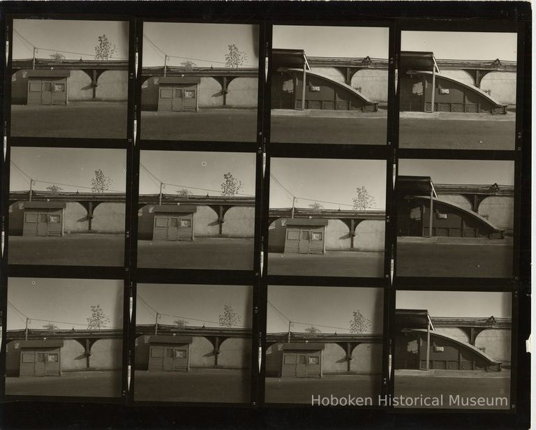 B+W negative contact sheet of images of Hoboken taken by John Conn. no date, [1976]. picture number 1