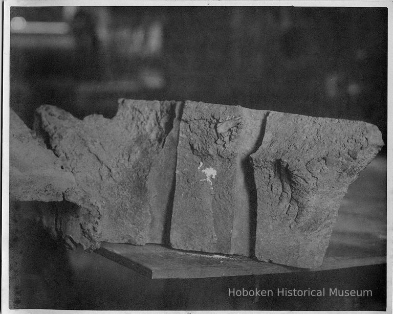 B+W photo of a broken casting on a work table, United Dry Dock, Hoboken, no date, ca. 1937. picture number 1