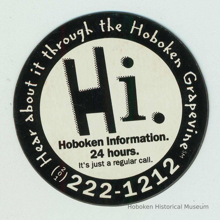 Advertising magnet for Hi. Hoboken Information, a telephone information line, Hoboken, no date, ca. 2000. picture number 1