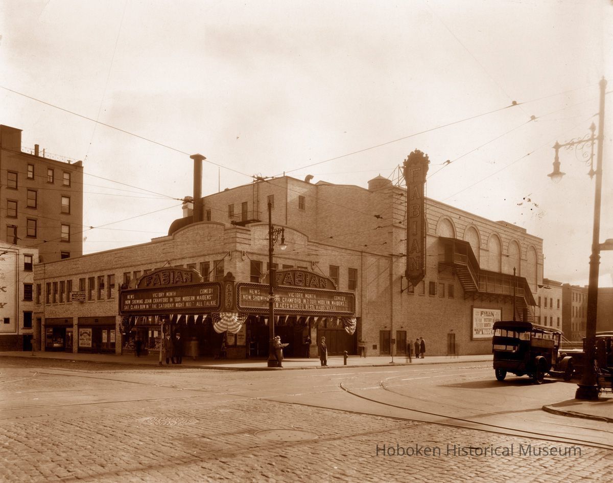 Sepia-tone photo of the exterior of the Fabian Theatre, southeast corner of Newark & Washington Sts., Hoboken, no date, ca. Nov.,1929. picture number 1