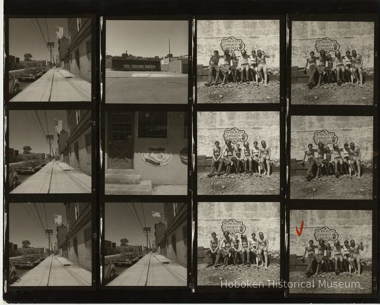 B+W negative contact sheet of images of Hoboken taken by John Conn. no date, [1976]. picture number 1