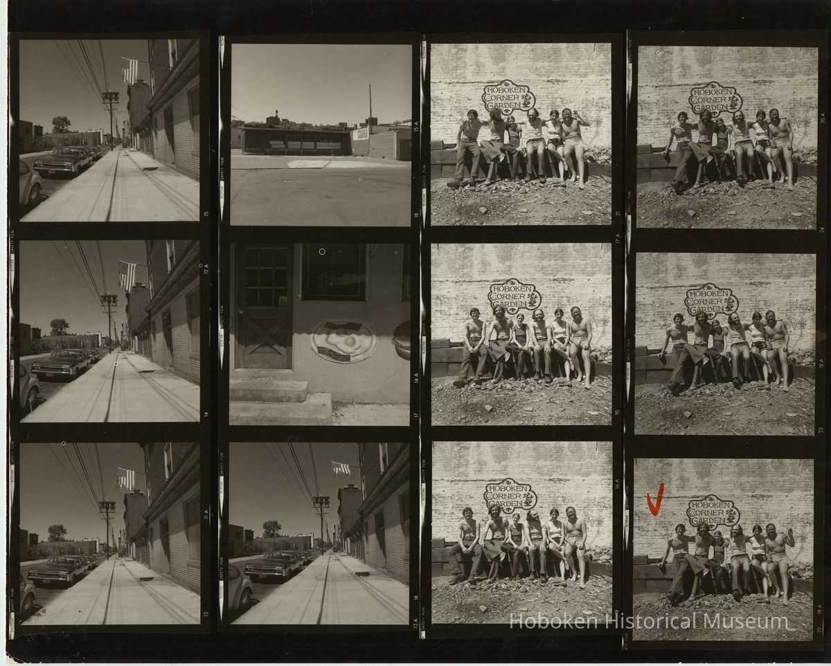 B+W negative contact sheet of images of Hoboken taken by John Conn. no date, [1976]. picture number 1